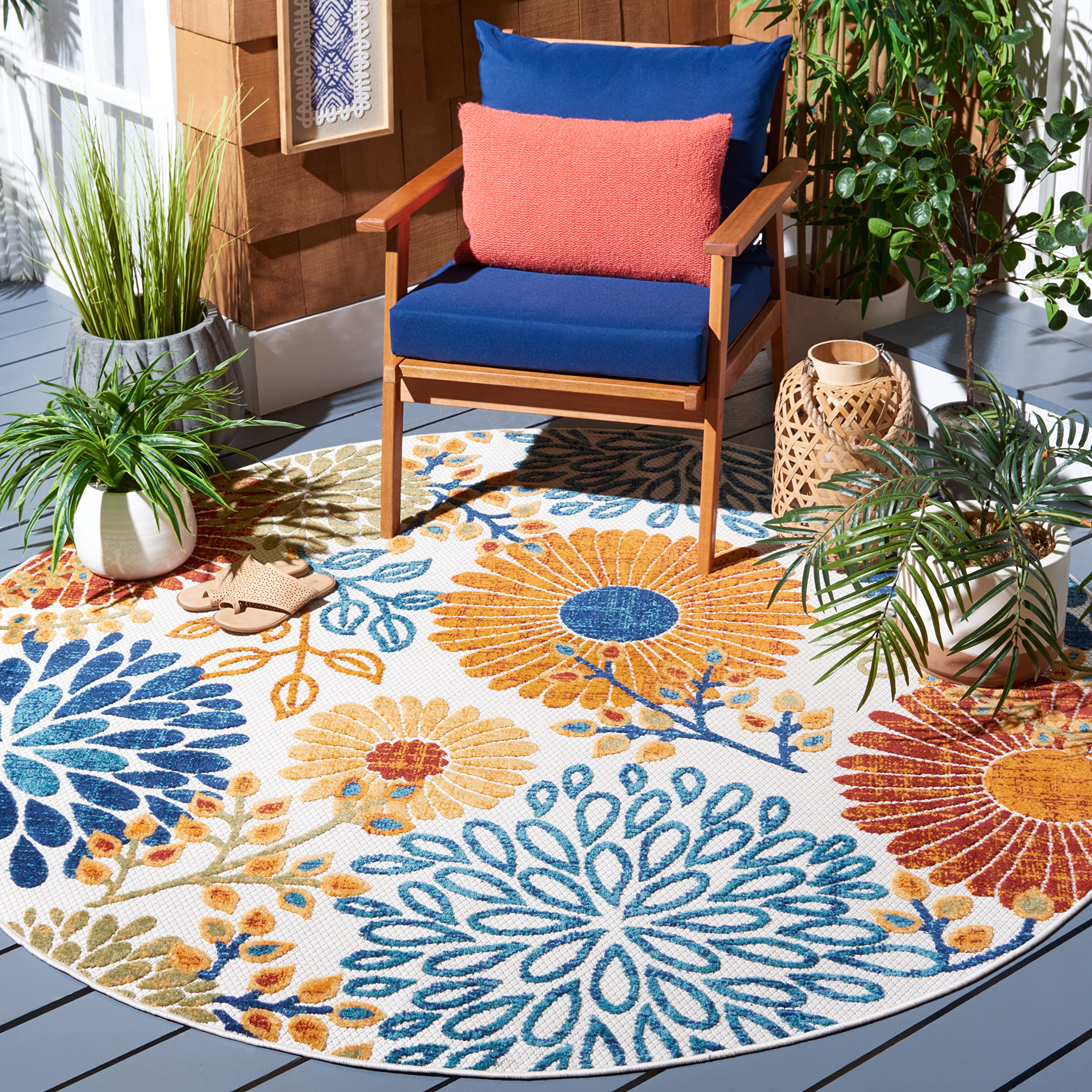 SAFAVIEH Washable Rug Outdoor Cabana Collection - 4' x 6', Cream & Red, Non-Shedding & Easy to Clean, Ideal for Patio, Backyard, Mudroom (CBN832A)