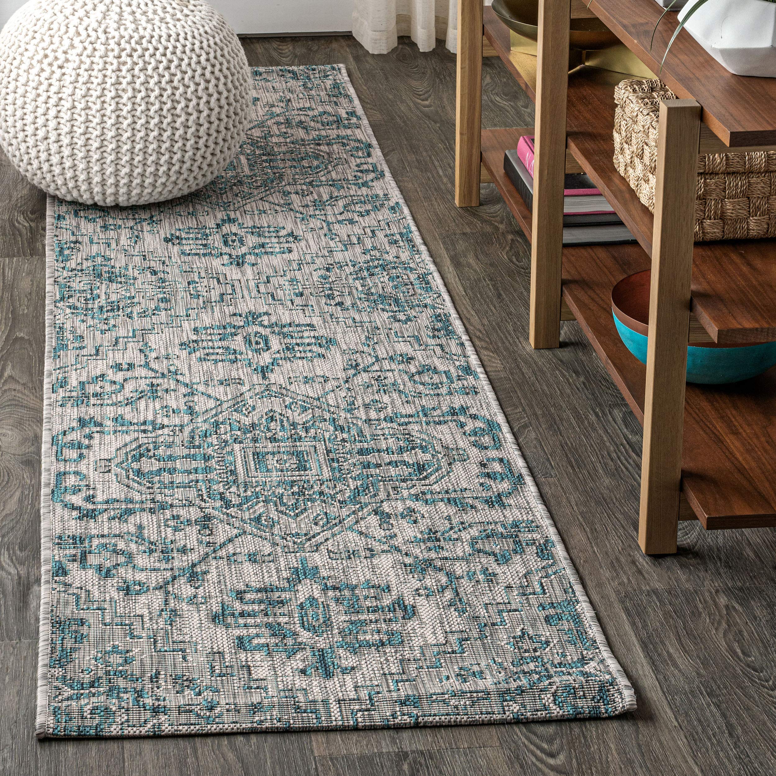 JONATHAN Y Boho Medallion Indoor Outdoor Area Rug 4X6 Navy/Gray, Estrella Textured Weave for Backyard, Patio, Porch, Easy-Cleaning, High Traffic, Pet-Friendly, Non-Shedding (SMB105B-4)