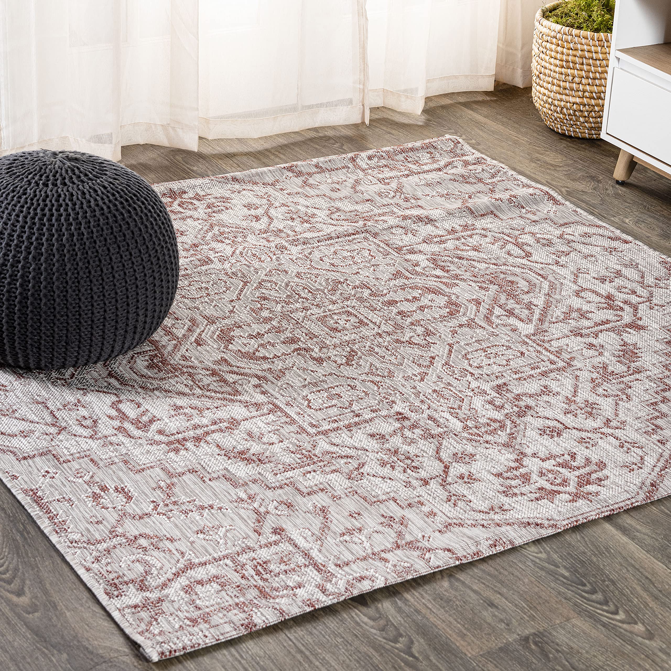 JONATHAN Y Boho Medallion Indoor Outdoor Area Rug 4X6 Navy/Gray, Estrella Textured Weave for Backyard, Patio, Porch, Easy-Cleaning, High Traffic, Pet-Friendly, Non-Shedding (SMB105B-4)