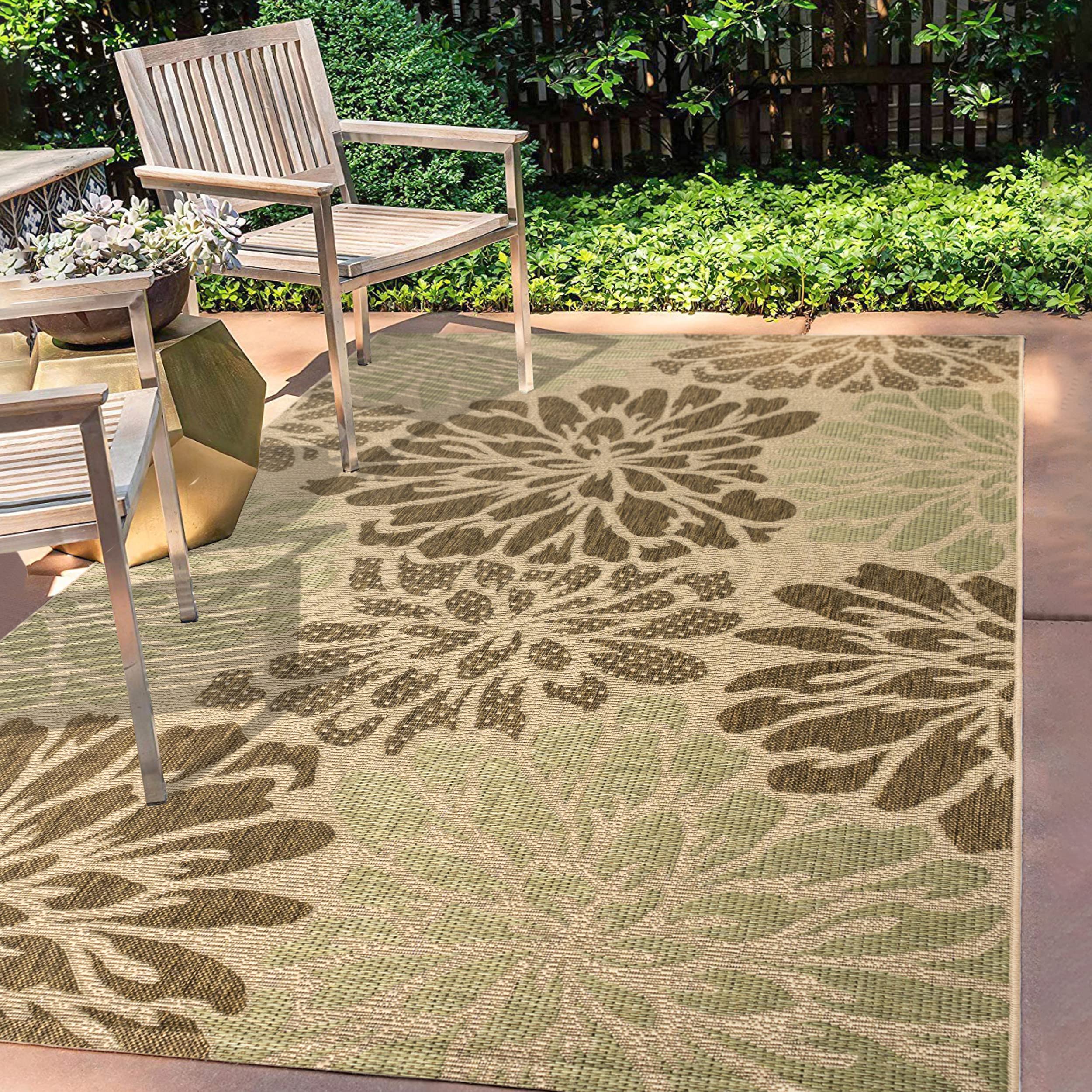 JONATHAN Y Floral Textured Weave Indoor Outdoor Area Rug 4X6 Navy/Aqua, Zinnia Modern for Backyard, Patio, Porch, Easy-Cleaning, High Traffic, Pet-Friendly, Non-Shedding (SMB110C-4)
