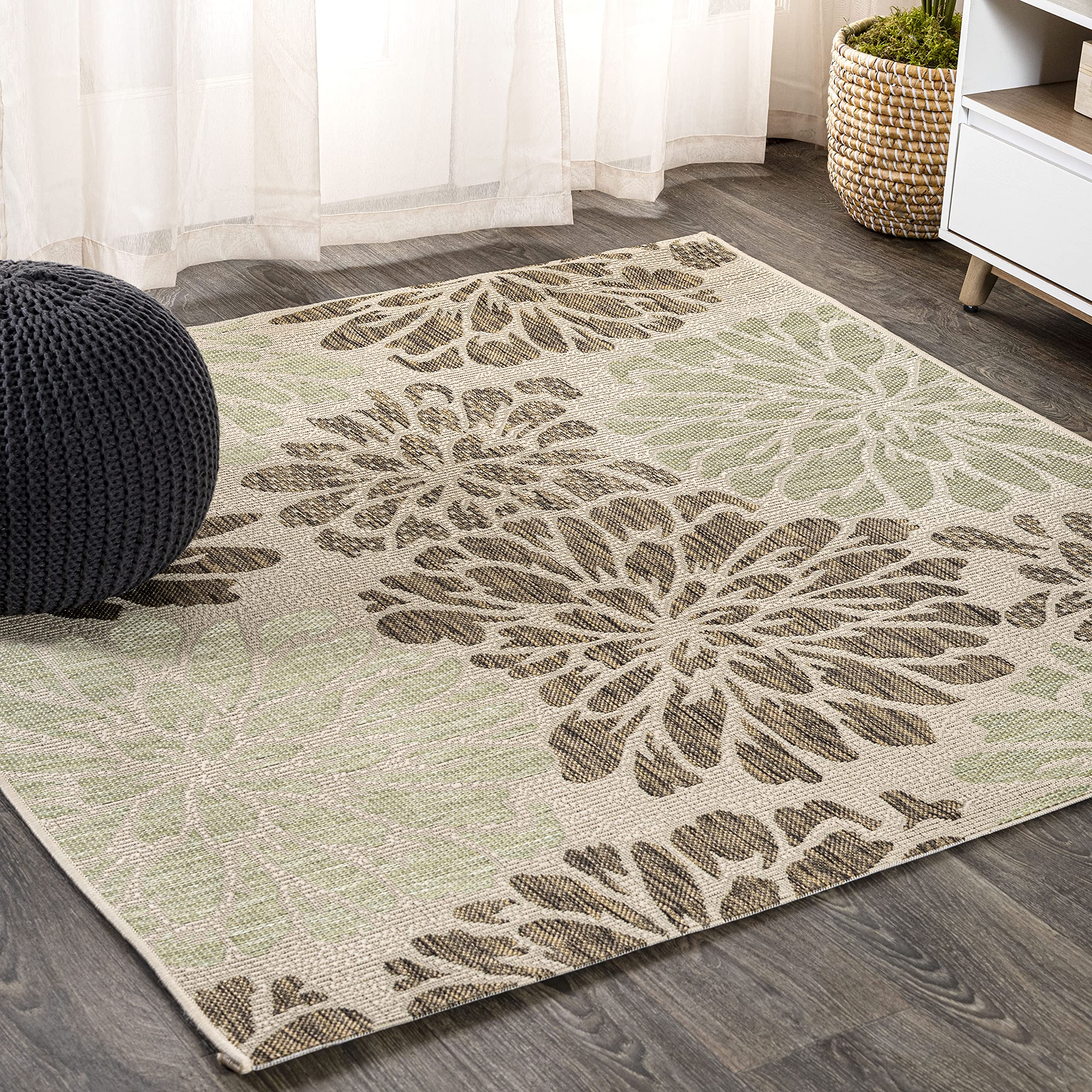 JONATHAN Y Floral Textured Weave Indoor Outdoor Area Rug 4X6 Navy/Aqua, Zinnia Modern for Backyard, Patio, Porch, Easy-Cleaning, High Traffic, Pet-Friendly, Non-Shedding (SMB110C-4)