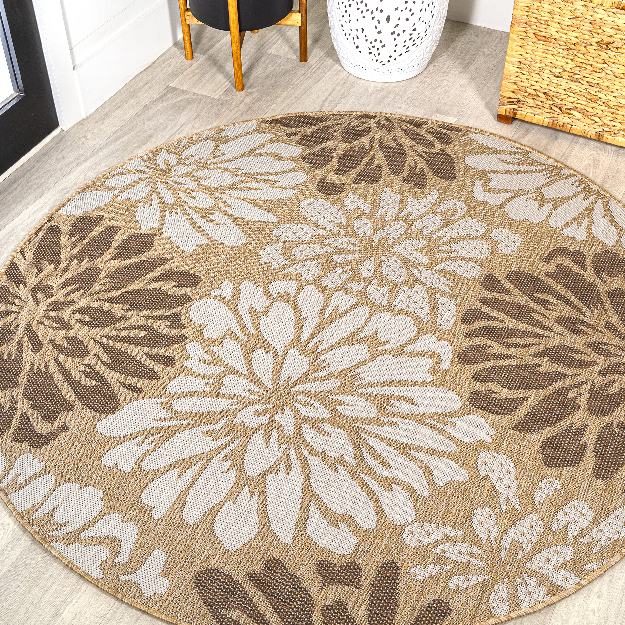 JONATHAN Y Floral Textured Weave Indoor Outdoor Area Rug 4X6 Navy/Aqua, Zinnia Modern for Backyard, Patio, Porch, Easy-Cleaning, High Traffic, Pet-Friendly, Non-Shedding (SMB110C-4)