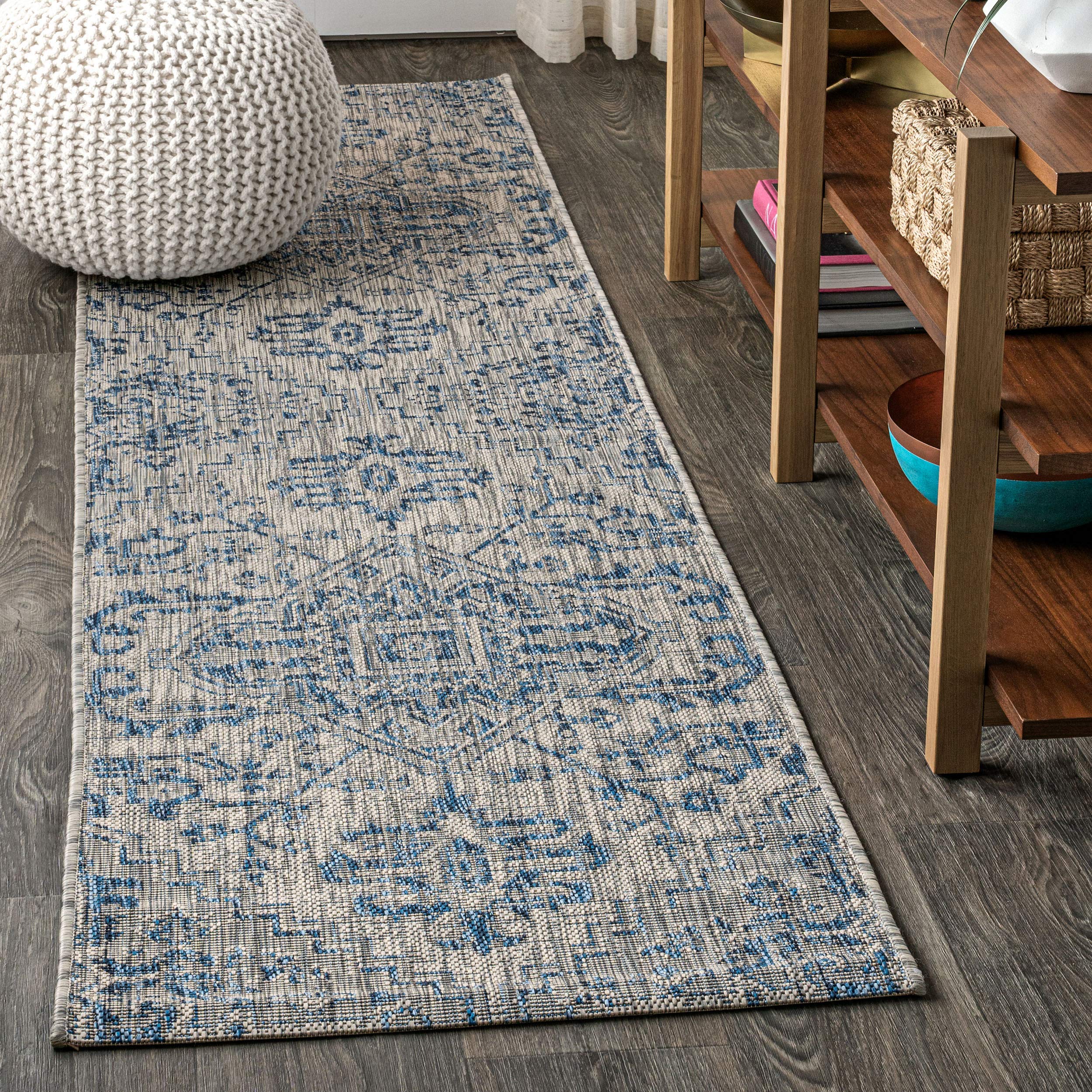 JONATHAN Y Boho Medallion Indoor Outdoor Area Rug 4X6 Navy/Gray, Estrella Textured Weave for Backyard, Patio, Porch, Easy-Cleaning, High Traffic, Pet-Friendly, Non-Shedding (SMB105B-4)