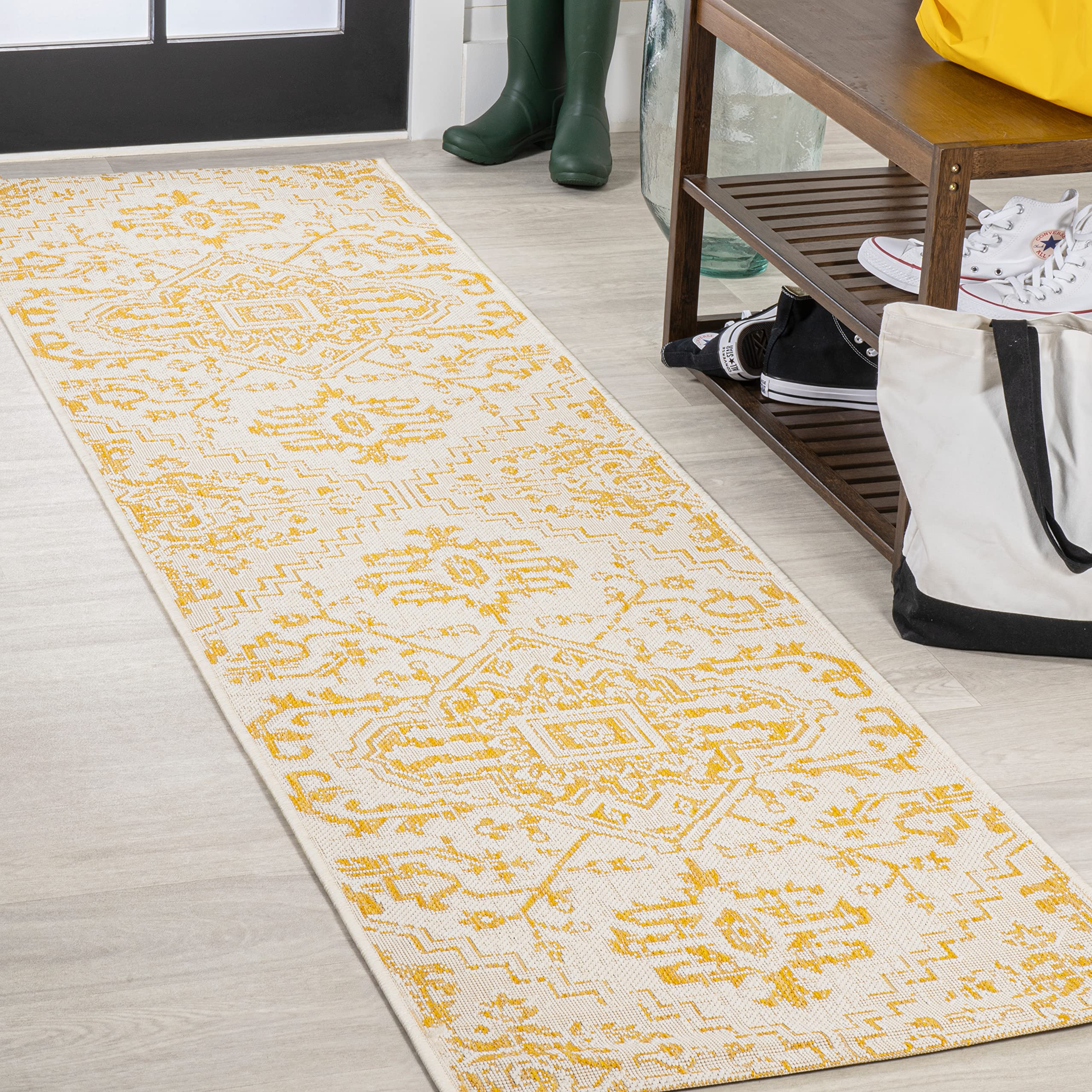 JONATHAN Y Boho Medallion Indoor Outdoor Area Rug 4X6 Navy/Gray, Estrella Textured Weave for Backyard, Patio, Porch, Easy-Cleaning, High Traffic, Pet-Friendly, Non-Shedding (SMB105B-4)