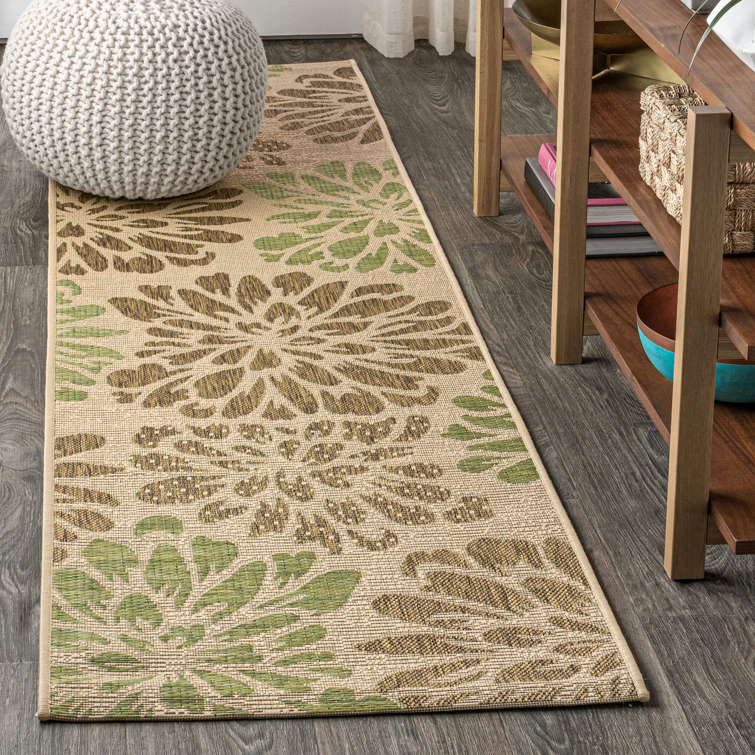 JONATHAN Y Floral Textured Weave Indoor Outdoor Area Rug 4X6 Navy/Aqua, Zinnia Modern for Backyard, Patio, Porch, Easy-Cleaning, High Traffic, Pet-Friendly, Non-Shedding (SMB110C-4)