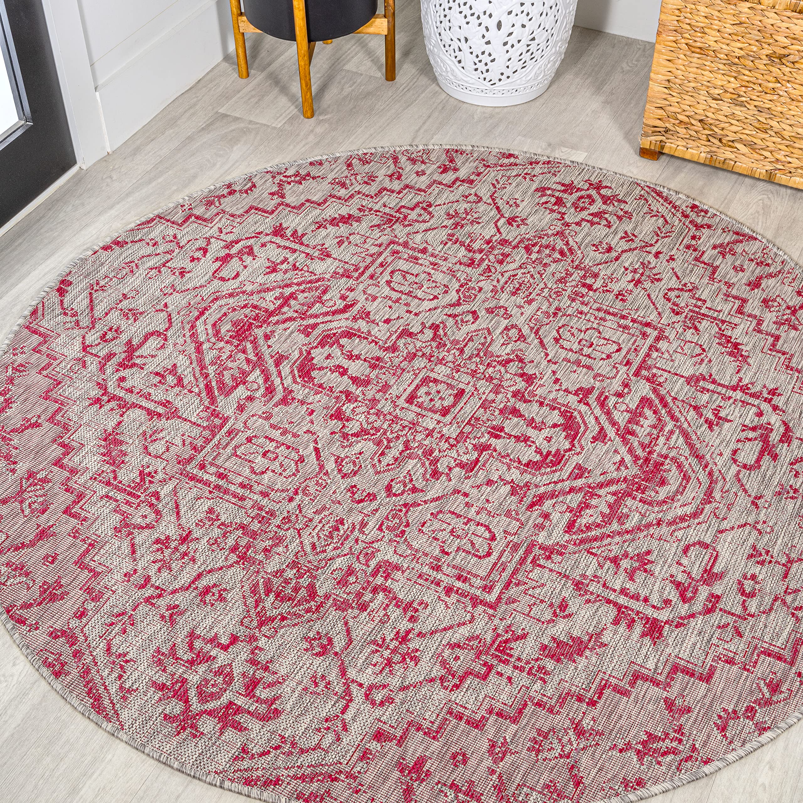 JONATHAN Y Boho Medallion Indoor Outdoor Area Rug 4X6 Navy/Gray, Estrella Textured Weave for Backyard, Patio, Porch, Easy-Cleaning, High Traffic, Pet-Friendly, Non-Shedding (SMB105B-4)