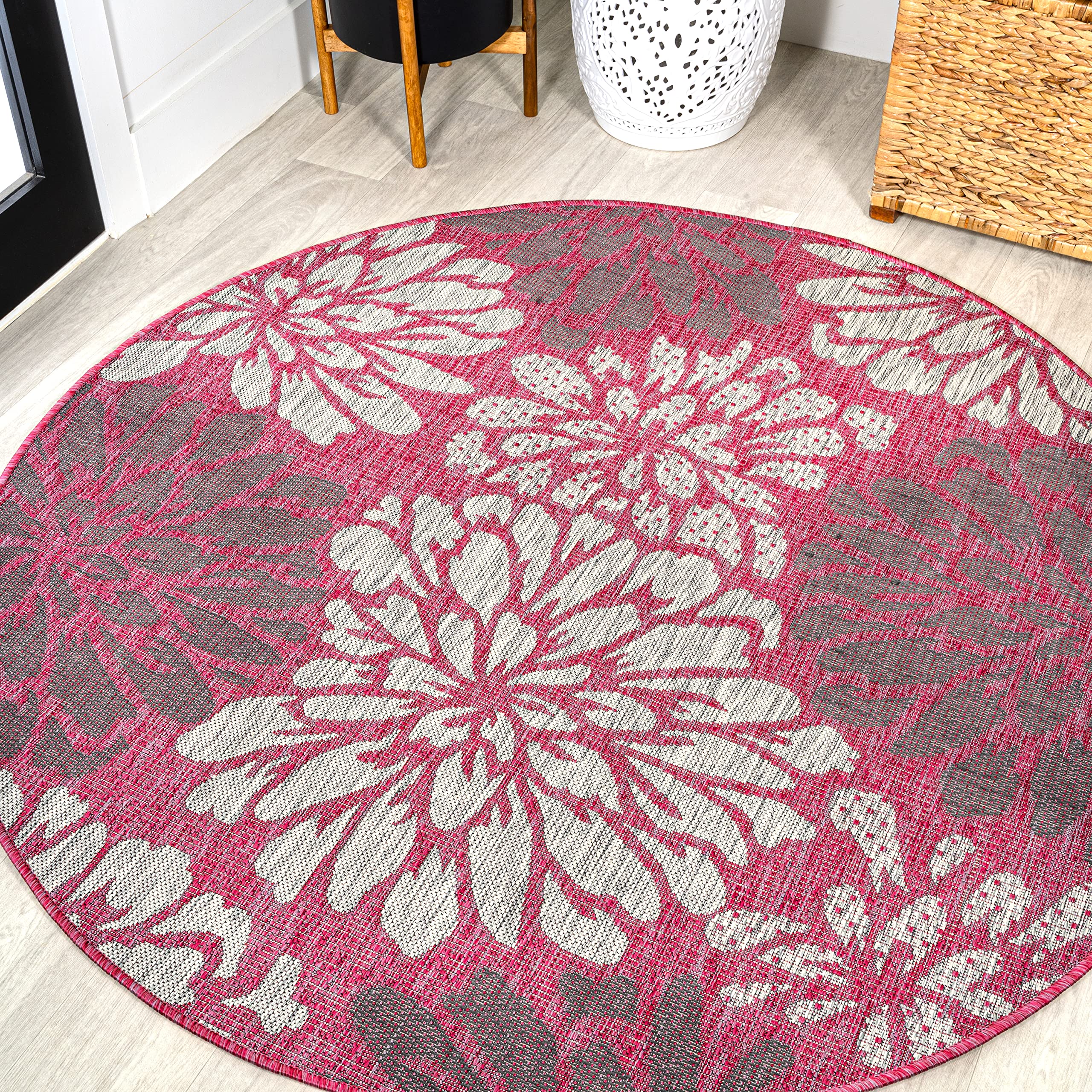 JONATHAN Y Floral Textured Weave Indoor Outdoor Area Rug 4X6 Navy/Aqua, Zinnia Modern for Backyard, Patio, Porch, Easy-Cleaning, High Traffic, Pet-Friendly, Non-Shedding (SMB110C-4)